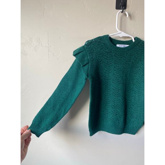 Old Navy Green Ruffle Sleeved Cotton Blend Christmas Sweater- Size 5t - Picture 3 of 3